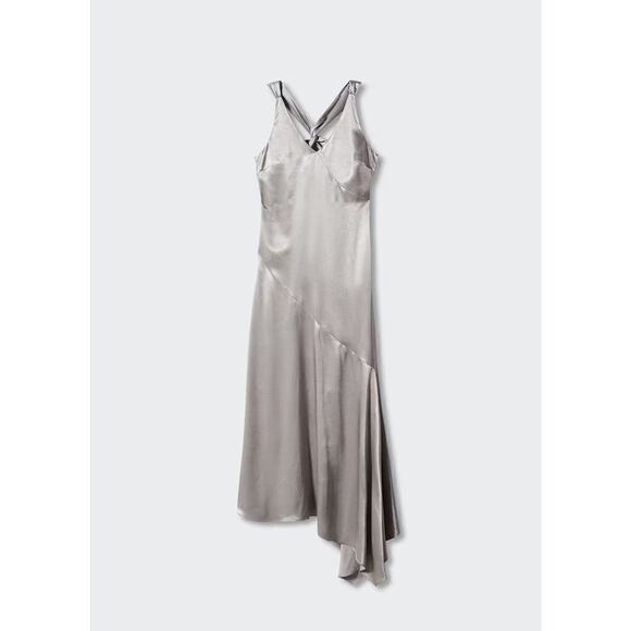 Mango MNG Women's Asymmetrical Satin-finish Dress w/ Asymmetrical Hem Silver Siz - Picture 9 of 16